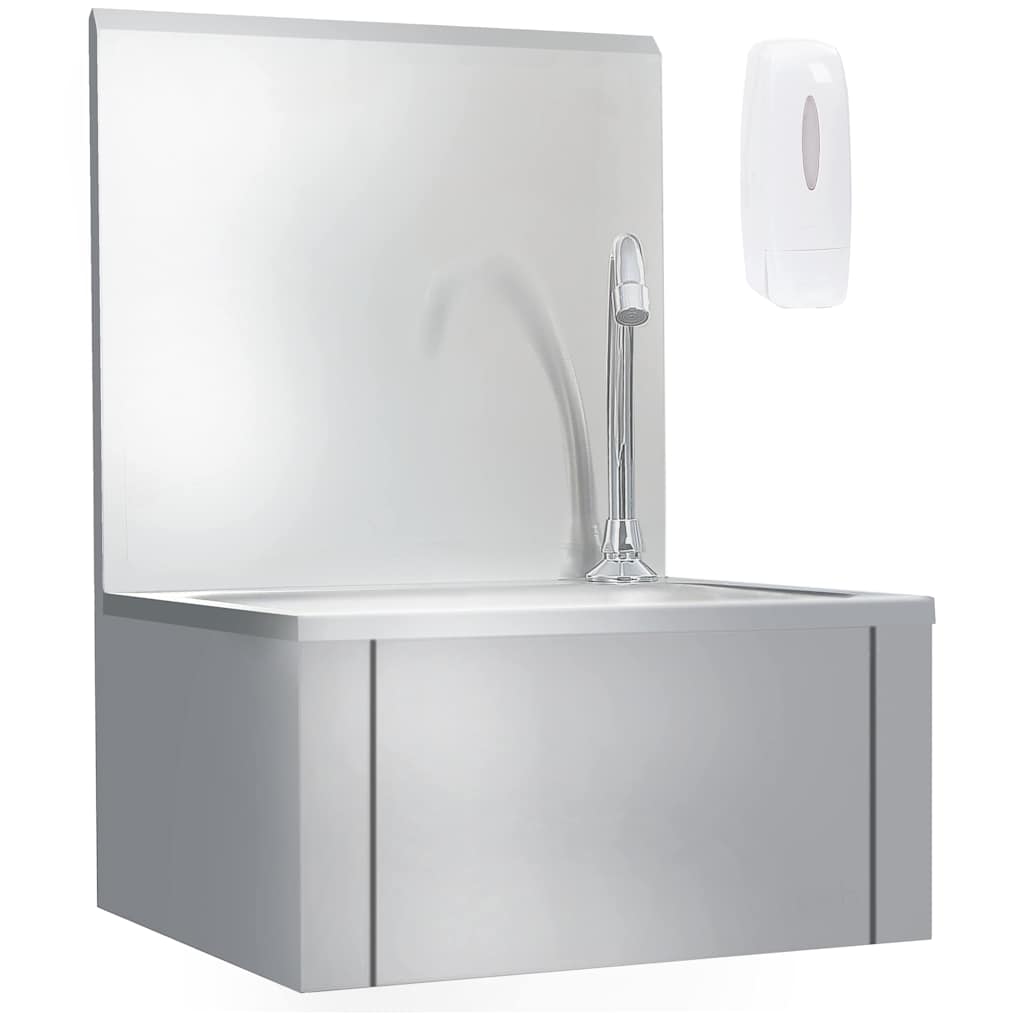 51114 vidaXL Hand Wash Sink with Faucet and Soap Dispenser Stainless Steel 1