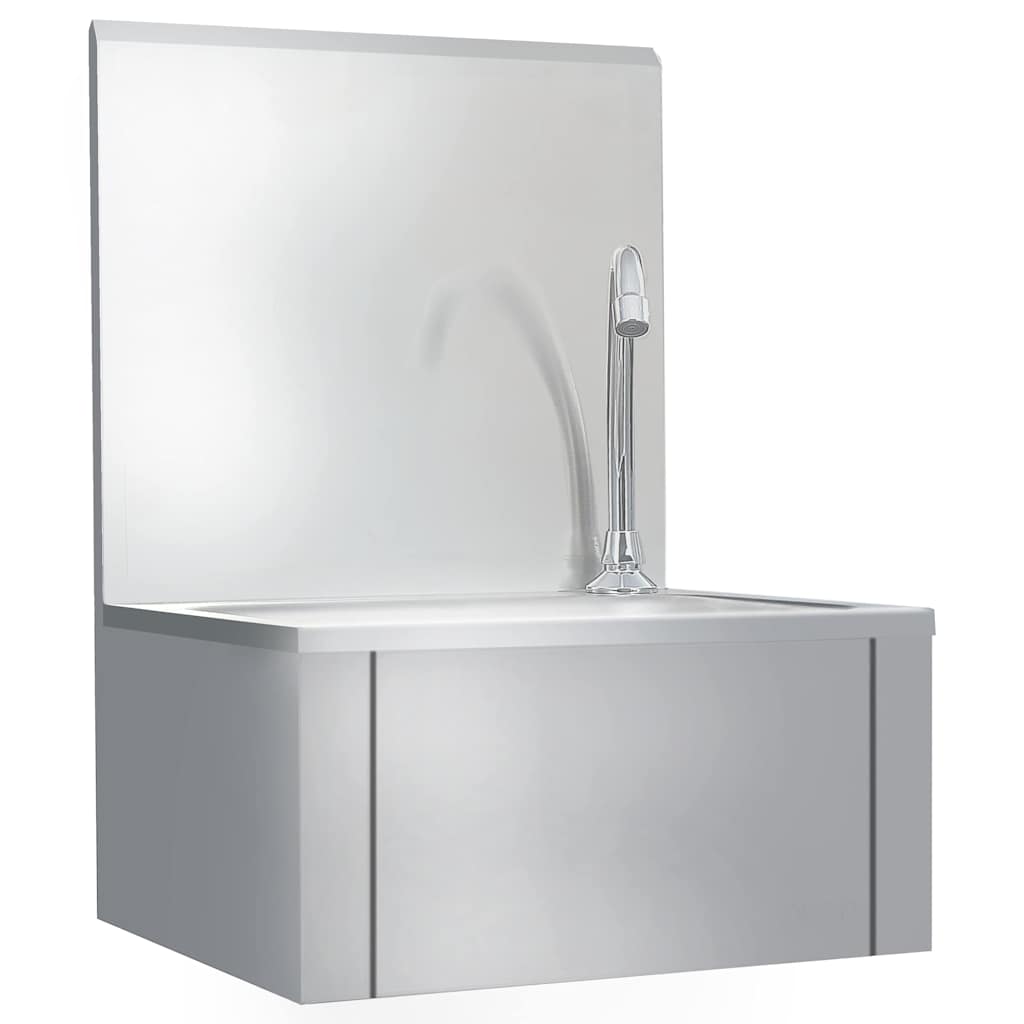 51114 vidaXL Hand Wash Sink with Faucet and Soap Dispenser Stainless Steel 4