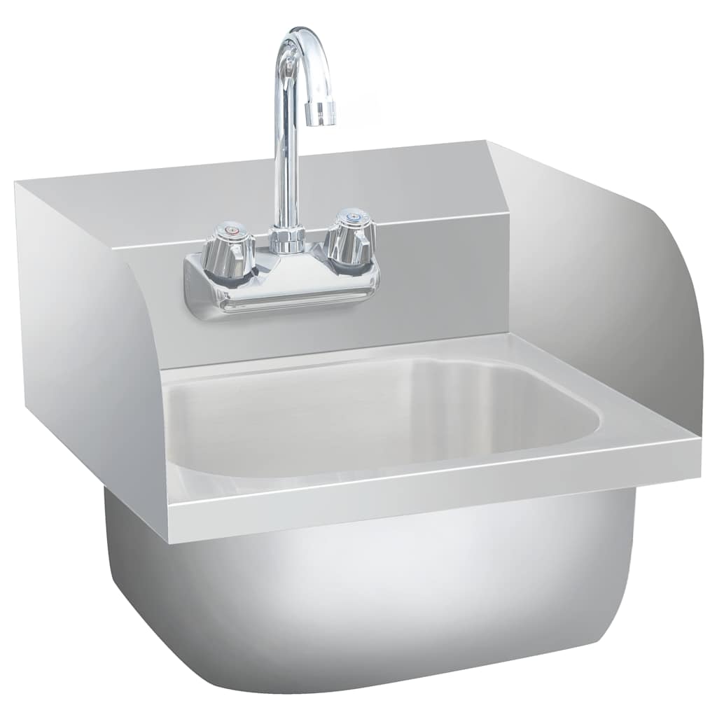 51115 vidaXL Commercial Hand Wash Sink with Faucet Stainless Steel 1
