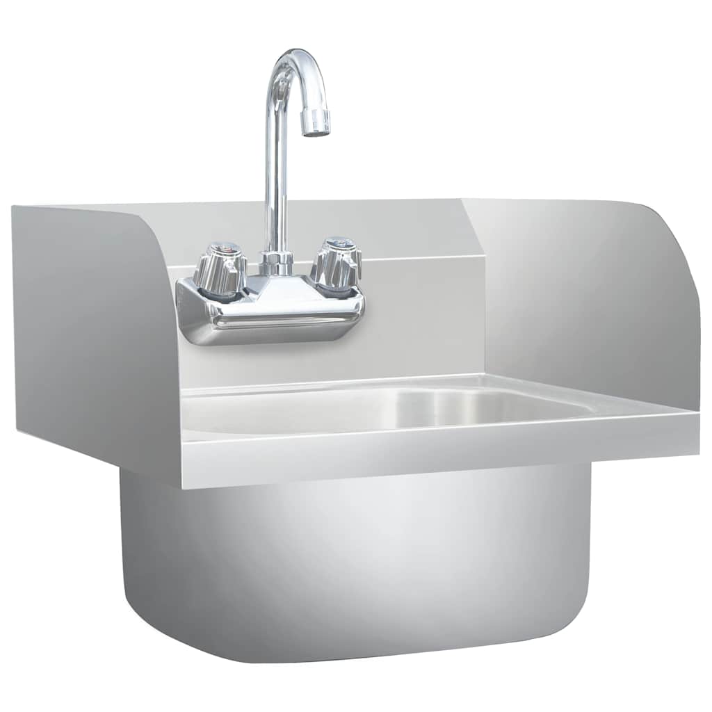 51115 vidaXL Commercial Hand Wash Sink with Faucet Stainless Steel 2