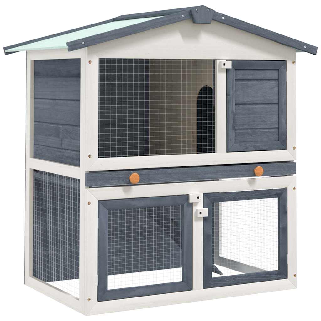 Outdoor Rabbit Hutch 3 Doors Wood Grey