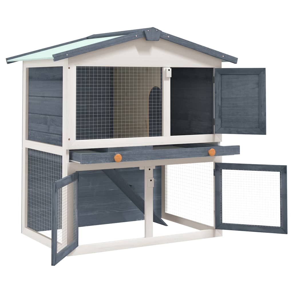 Outdoor Rabbit Hutch 3 Doors Wood Grey