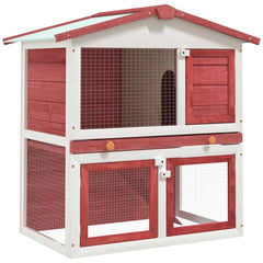 Outdoor Rabbit Hutch 3 Doors Wood Red