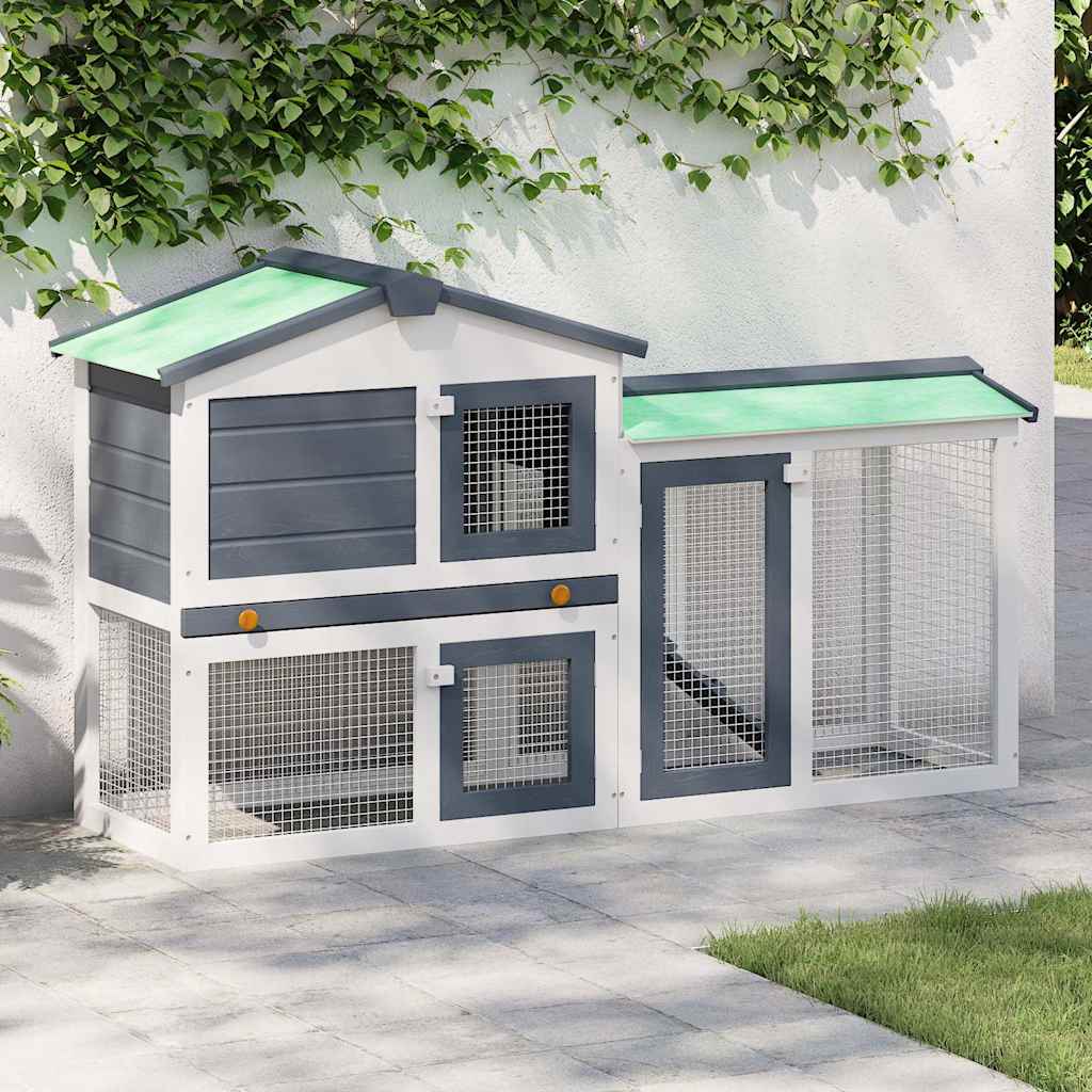 Outdoor Large Rabbit Hutch 145x45x84 cm Wood Grey and white