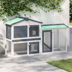 Outdoor Large Rabbit Hutch 145x45x84 cm Wood Grey and white