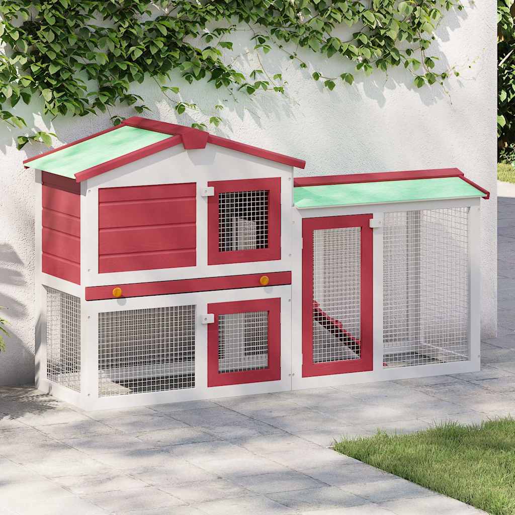Outdoor Large Rabbit Hutch 145x45x84 cm Wood Red and white