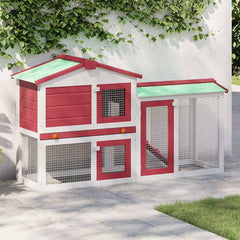 Outdoor Large Rabbit Hutch 145x45x84 cm Wood Red and white