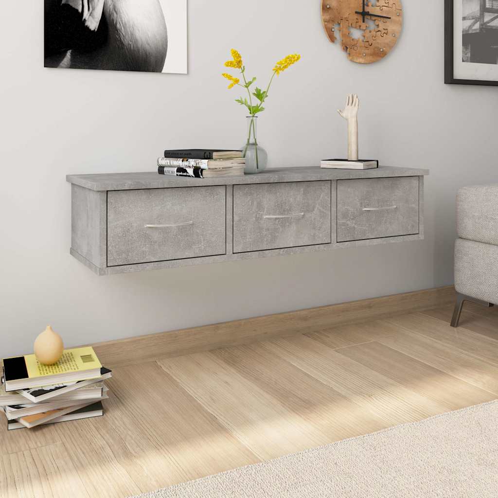 800598 vidaXL Wall-mounted Drawer Shelf Concrete Grey 88x26x18,5 cm Engineered Wood 1