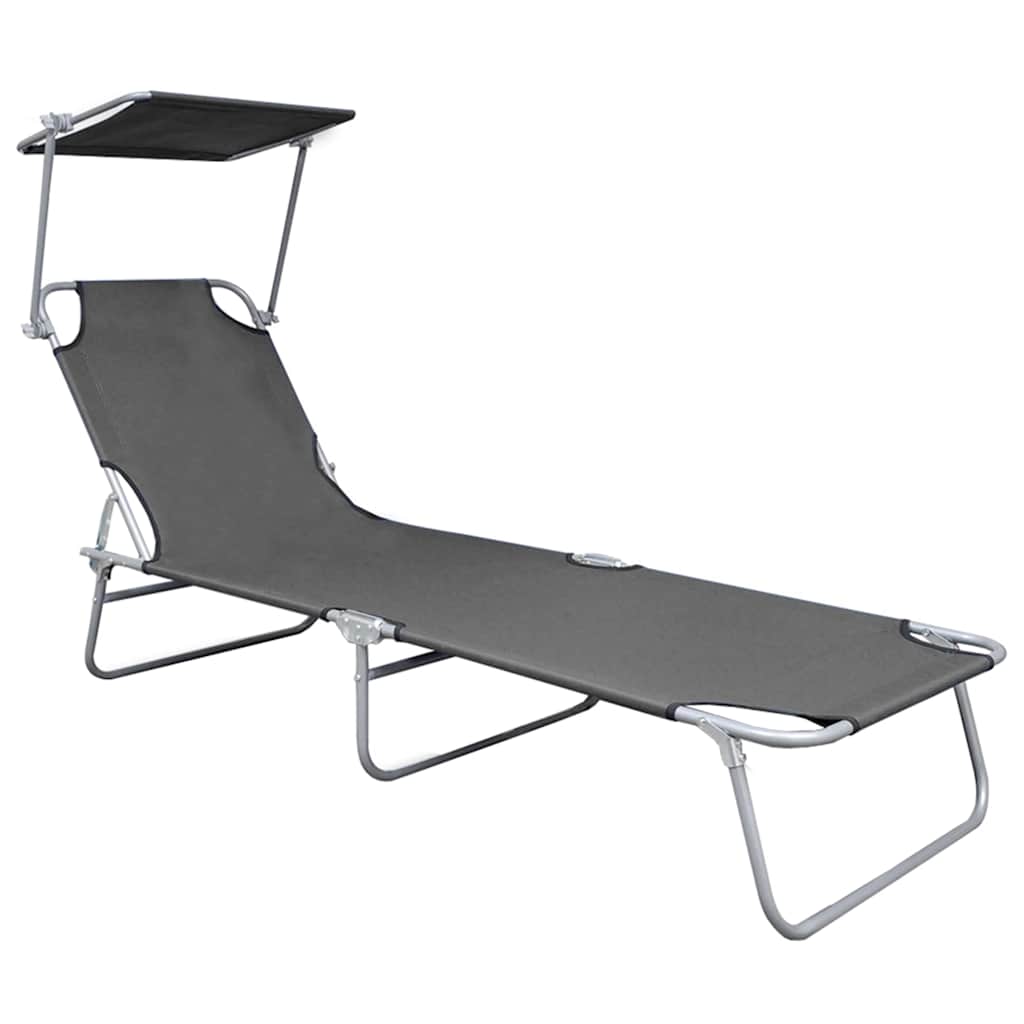 vidaXL Folding Sun Lounger with Canopy Grey Aluminium 2