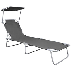 vidaXL Folding Sun Lounger with Canopy Grey Aluminium 2