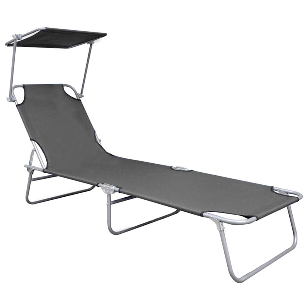 Folding Sun Lounger with Canopy Aluminium Grey