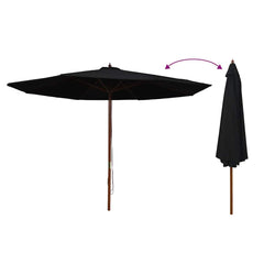 vidaXL Garden Parasol with Wooden Pole 350 cm Black 3