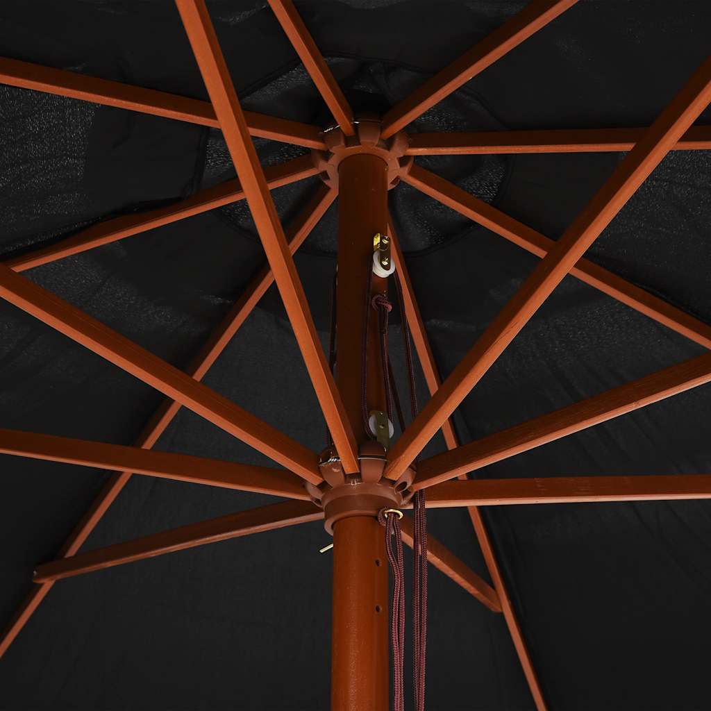 vidaXL Garden Parasol with Wooden Pole 350 cm Black 6