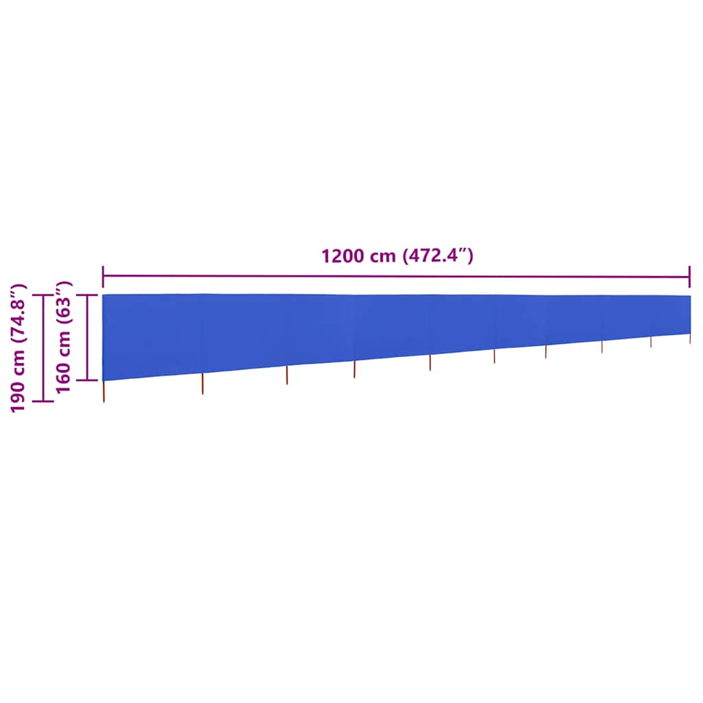 vidaXL 9-panel Wind Screen Fabric 1200x160 cm Azure Blue 6