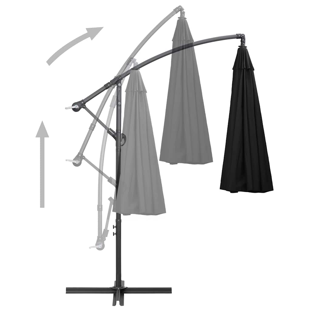 vidaXL Hanging Garden Parasol Black 3 m Aluminium Pole 4