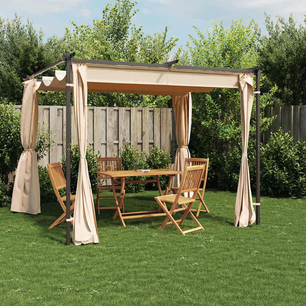 Gazebo with Curtains Steel Cream