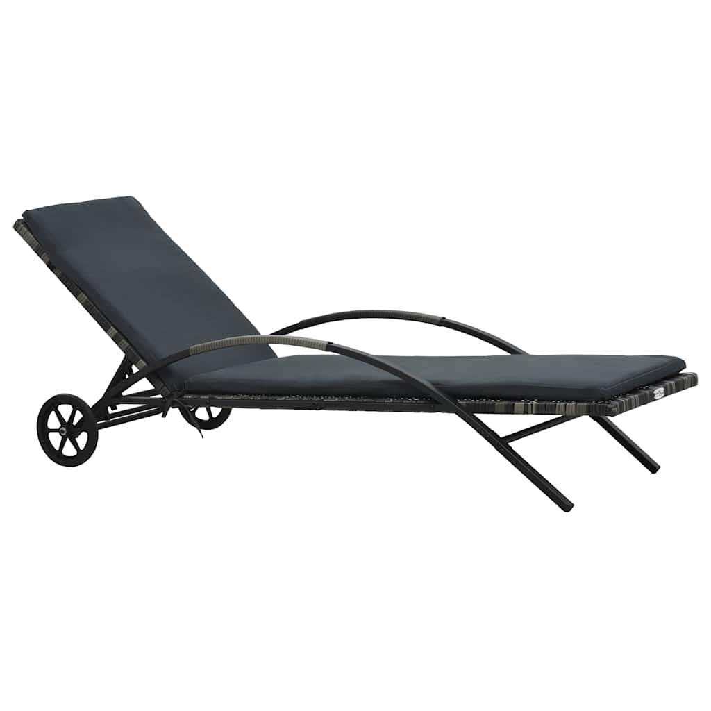 vidaXL Sun Lounger with Cushion & Wheels Poly Rattan Anthracite 1
