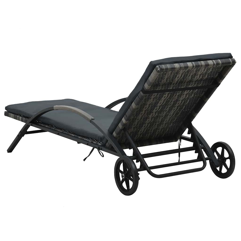 vidaXL Sun Lounger with Cushion & Wheels Poly Rattan Anthracite 3