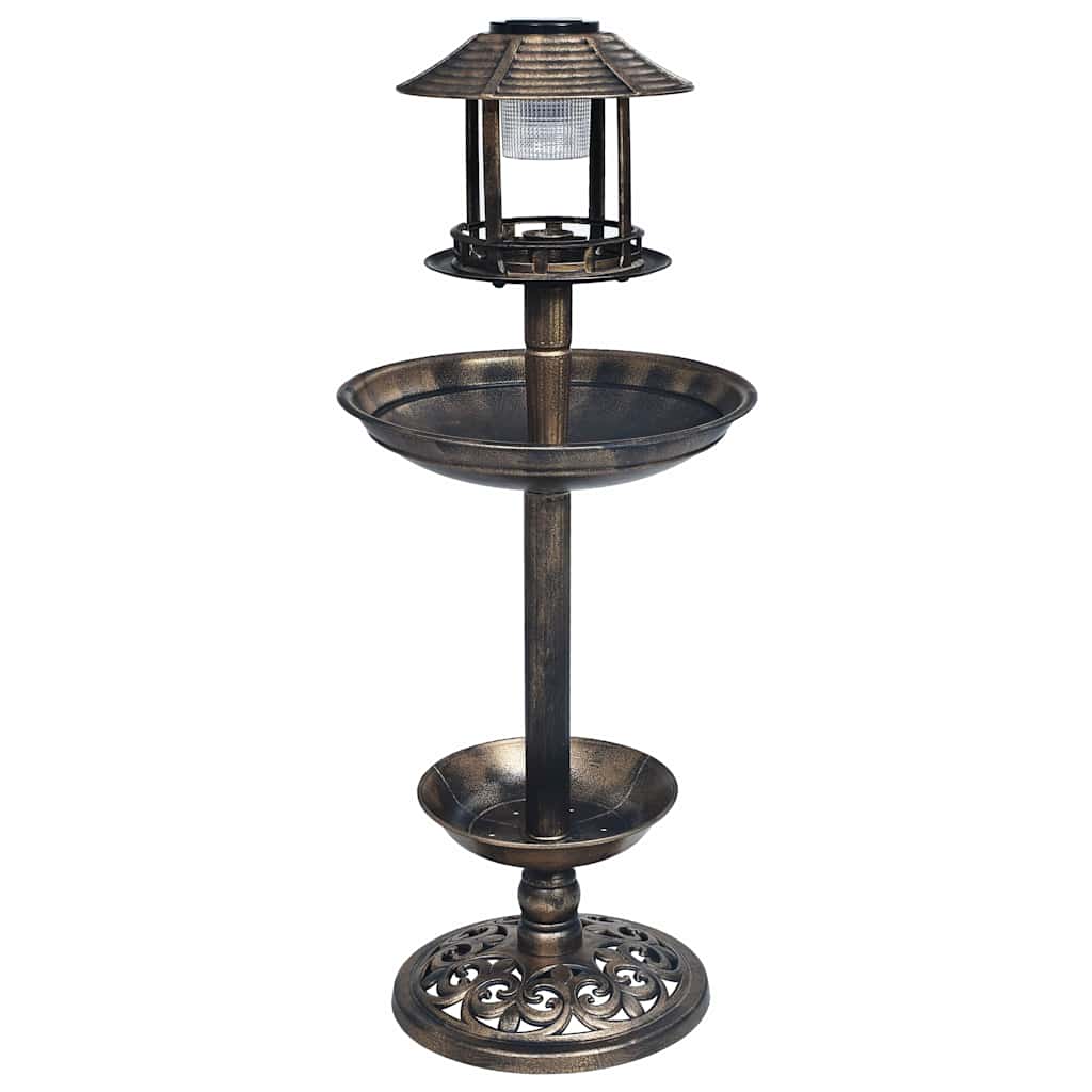 Bird Bath/ Feeder with Solar Light Bronze