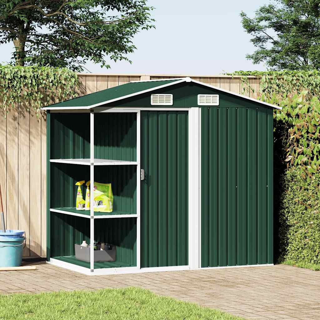 Garden Shed with Rack 205x130x183 cm Iron Green