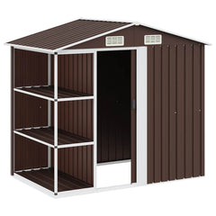 Garden Shed with Rack 205x130x183 cm Iron Brown