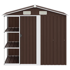 Garden Shed with Rack 205x130x183 cm Iron Brown