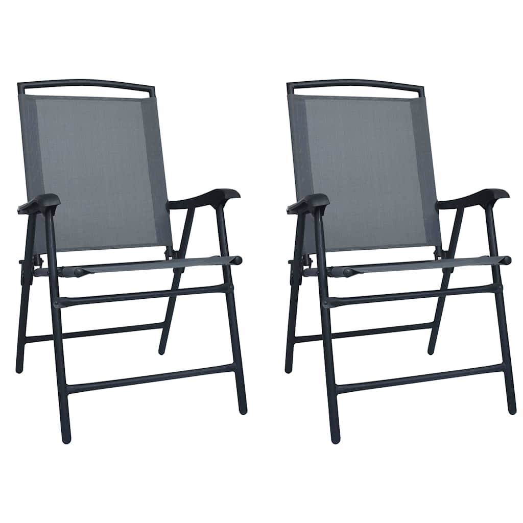 vidaXL Folding Chairs 2 pcs Texilene Grey 1