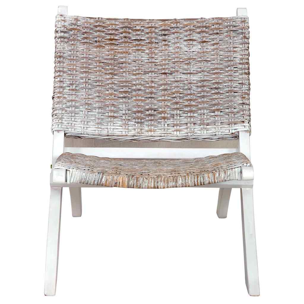 Relaxing Chair Natural Kubu Rattan&Solid Mahogany Wood White