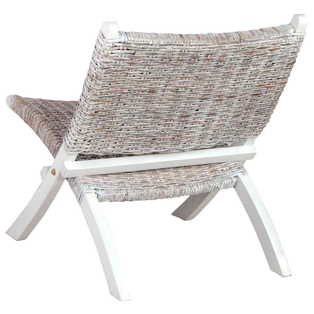 Relaxing Chair Natural Kubu Rattan&Solid Mahogany Wood White