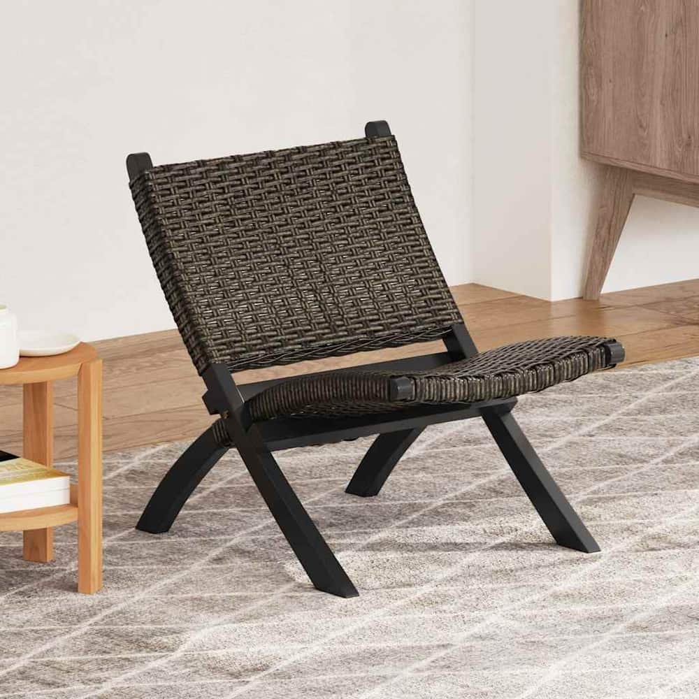 Relaxing Chair Natural Kubu Rattan&Solid Mahogany Wood Black