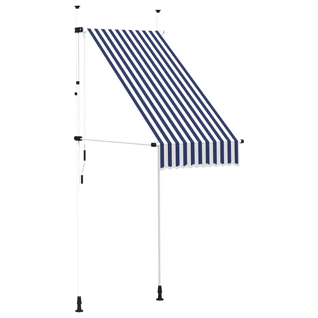 Manual Retractable Awning White frame Width 100 cm Blue and white