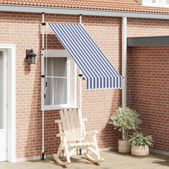 Manual Retractable Awning White frame Width 100 cm Blue and white