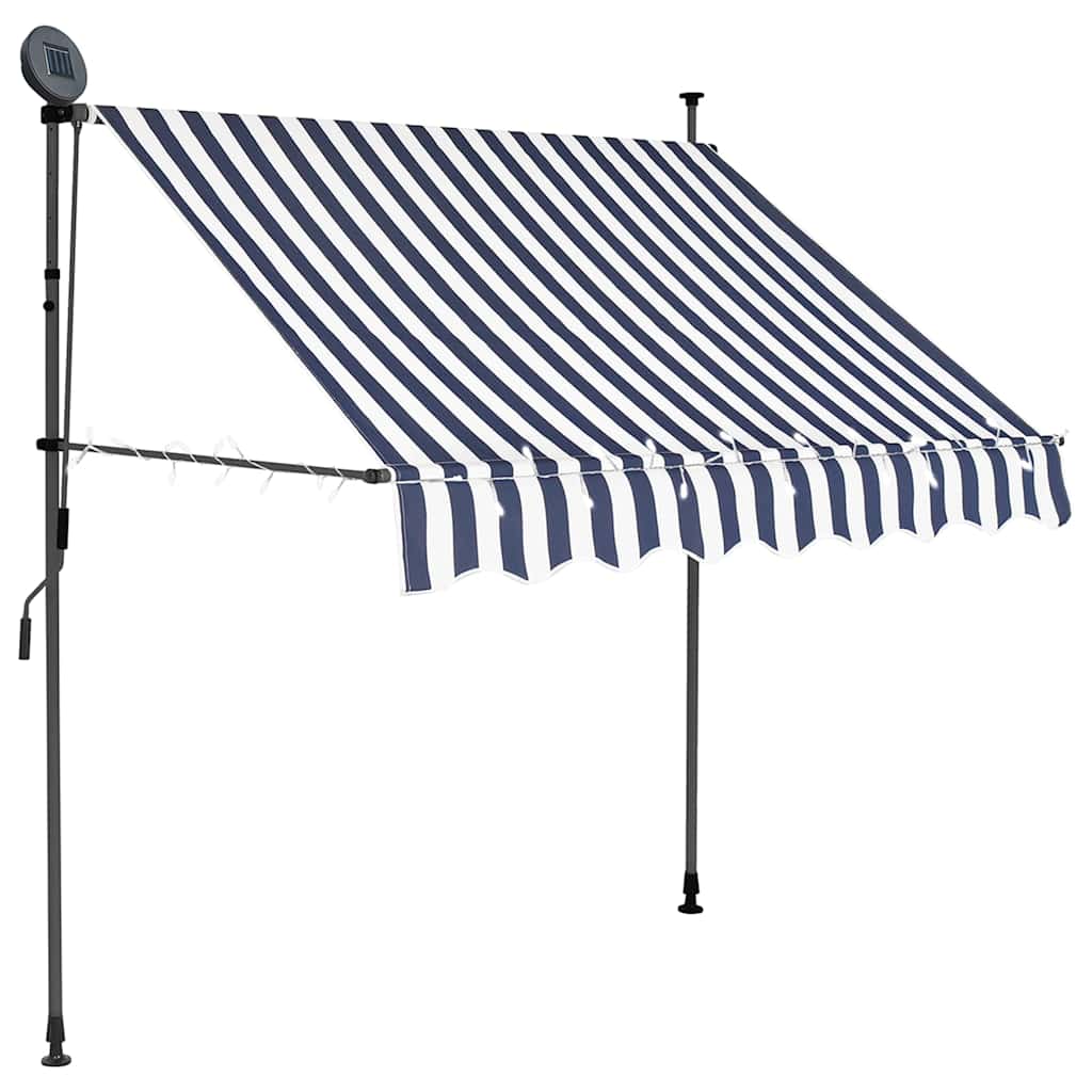 vidaXL Retractable Awning | Blue and White | Polyester with PU Coating, Steel 1