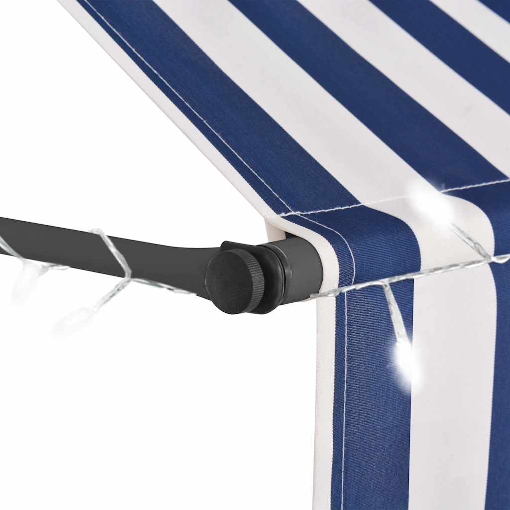 vidaXL Retractable Awning | Blue and White | Polyester with PU Coating, Steel 4