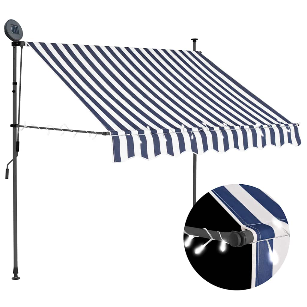 Manual Retractable Awning with LED Blue and White 150 cm