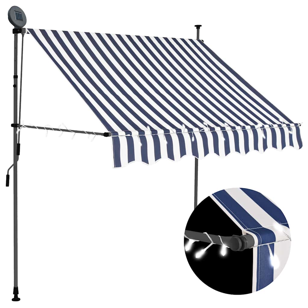 Manual Retractable Awning with LED Blue and White 200 cm