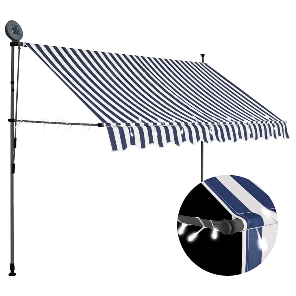 Manual Retractable Awning with LED Blue and White 250 cm