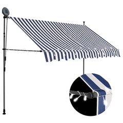 Manual Retractable Awning with LED Blue and White 300 cm