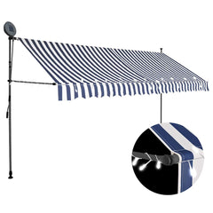 Manual Retractable Awning with LED Blue and White 350 cm