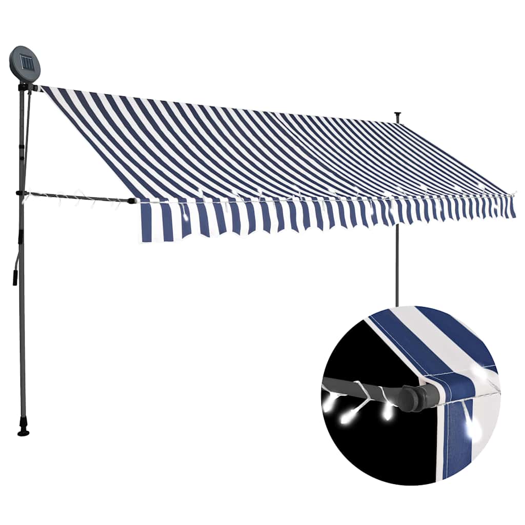 Manual Retractable Awning with LED Blue and White 400 cm