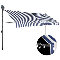 Manual Retractable Awning with LED Blue and White 400 cm