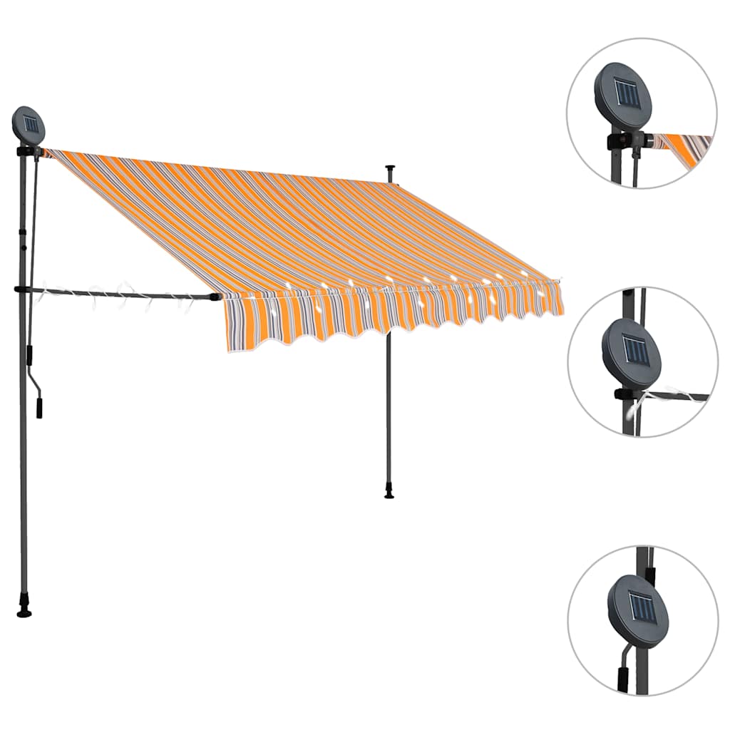 vidaXL Manual Retractable Awning with LED 300 cm Yellow and Blue 3