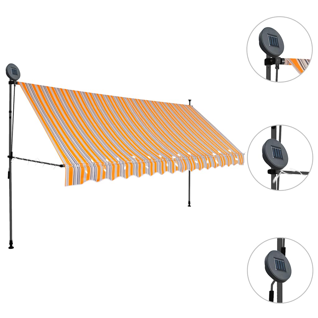 vidaXL Manual Retractable Awning with LED 350 cm Yellow and Blue 3