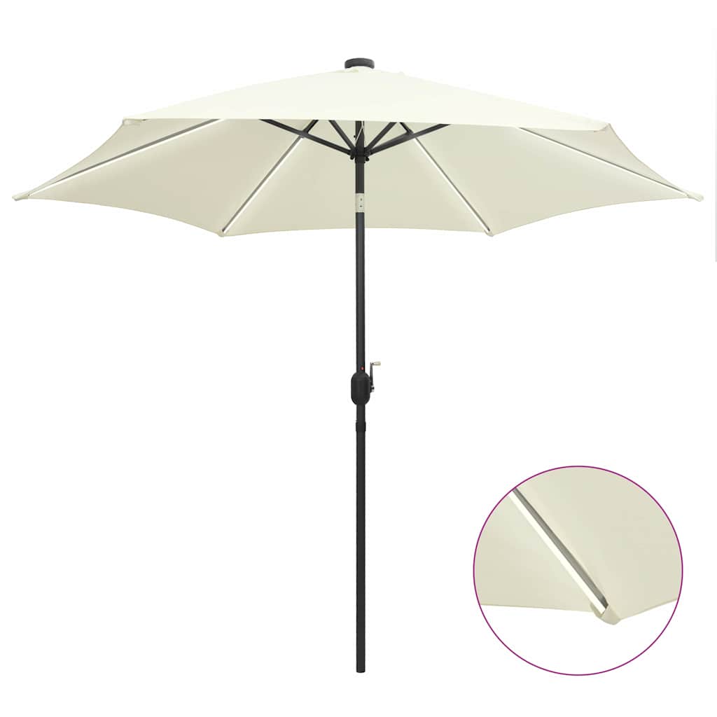 vidaXL Garden Parasol with LED Lights and Aluminium Pole 300 cm Sand White 1