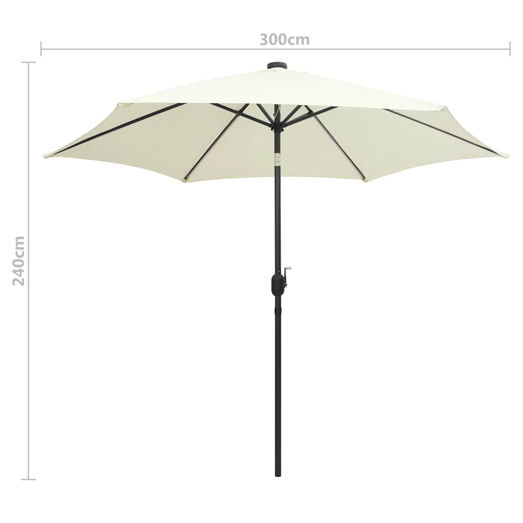 vidaXL Garden Parasol with LED Lights and Aluminium Pole 300 cm Sand White 6
