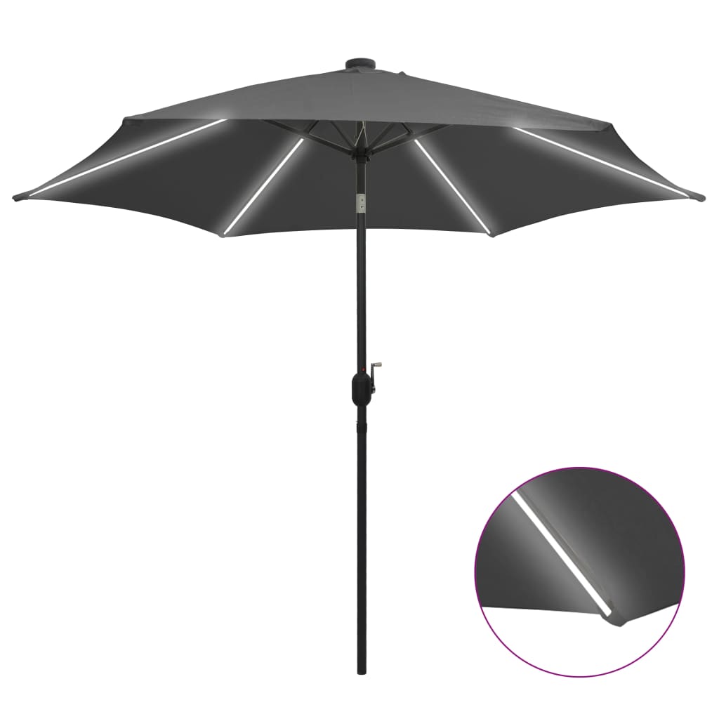vidaXL Garden Parasol with LED Lights and Aluminium Pole 300 cm Anthracite 1