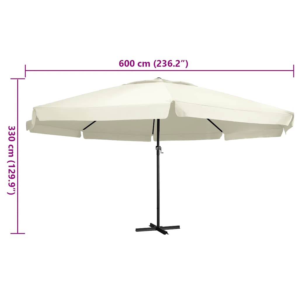 vidaXL Garden Parasol with Aluminium Pole 600 cm Sand White 5