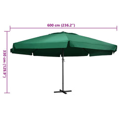 vidaXL Garden Parasol with Aluminium Pole 600 cm Green 6