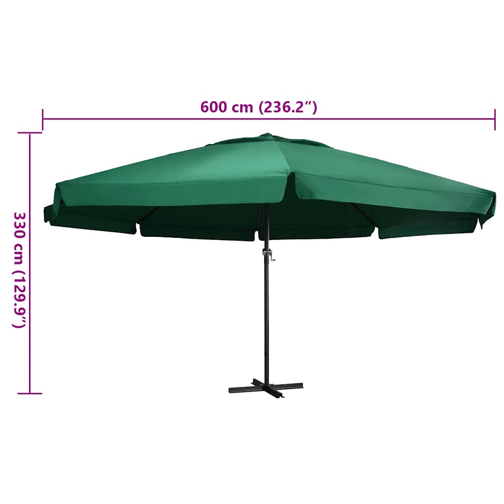 vidaXL Garden Parasol with Aluminium Pole 600 cm Green 6