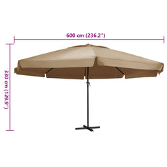 vidaXL Garden Parasol with Aluminium Pole 600 cm Taupe 6
